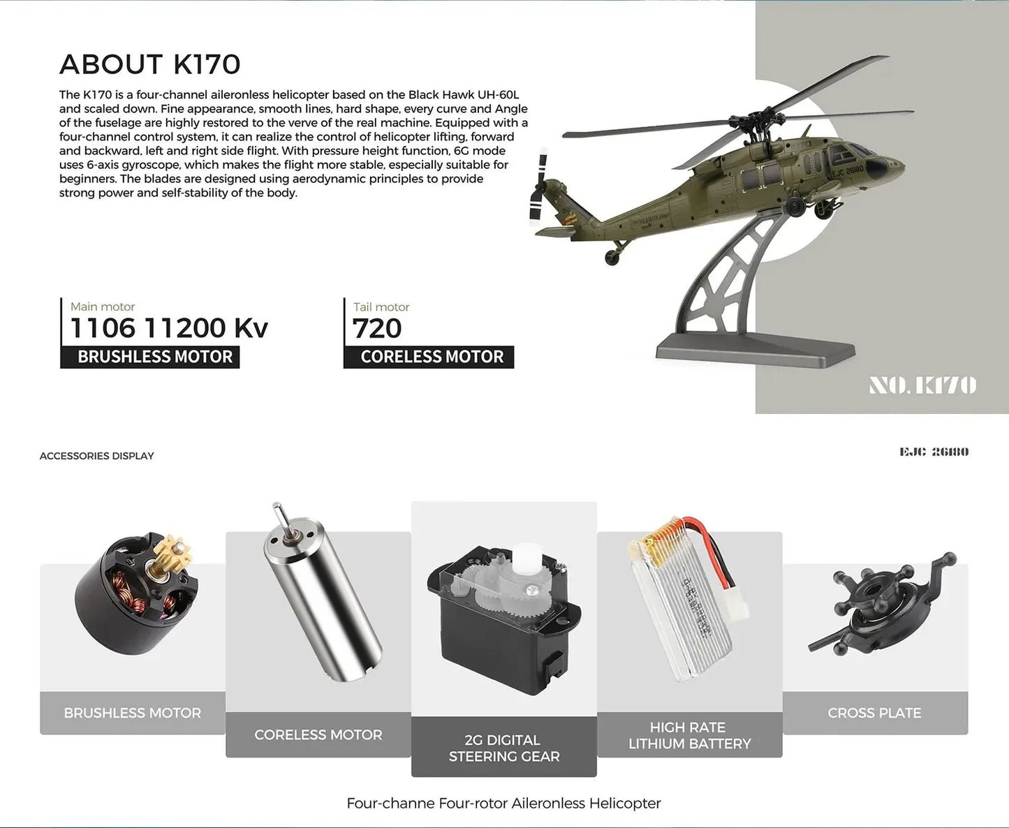 Realistic Four Channel Remote Control Military Helicopter With Brushless Motor