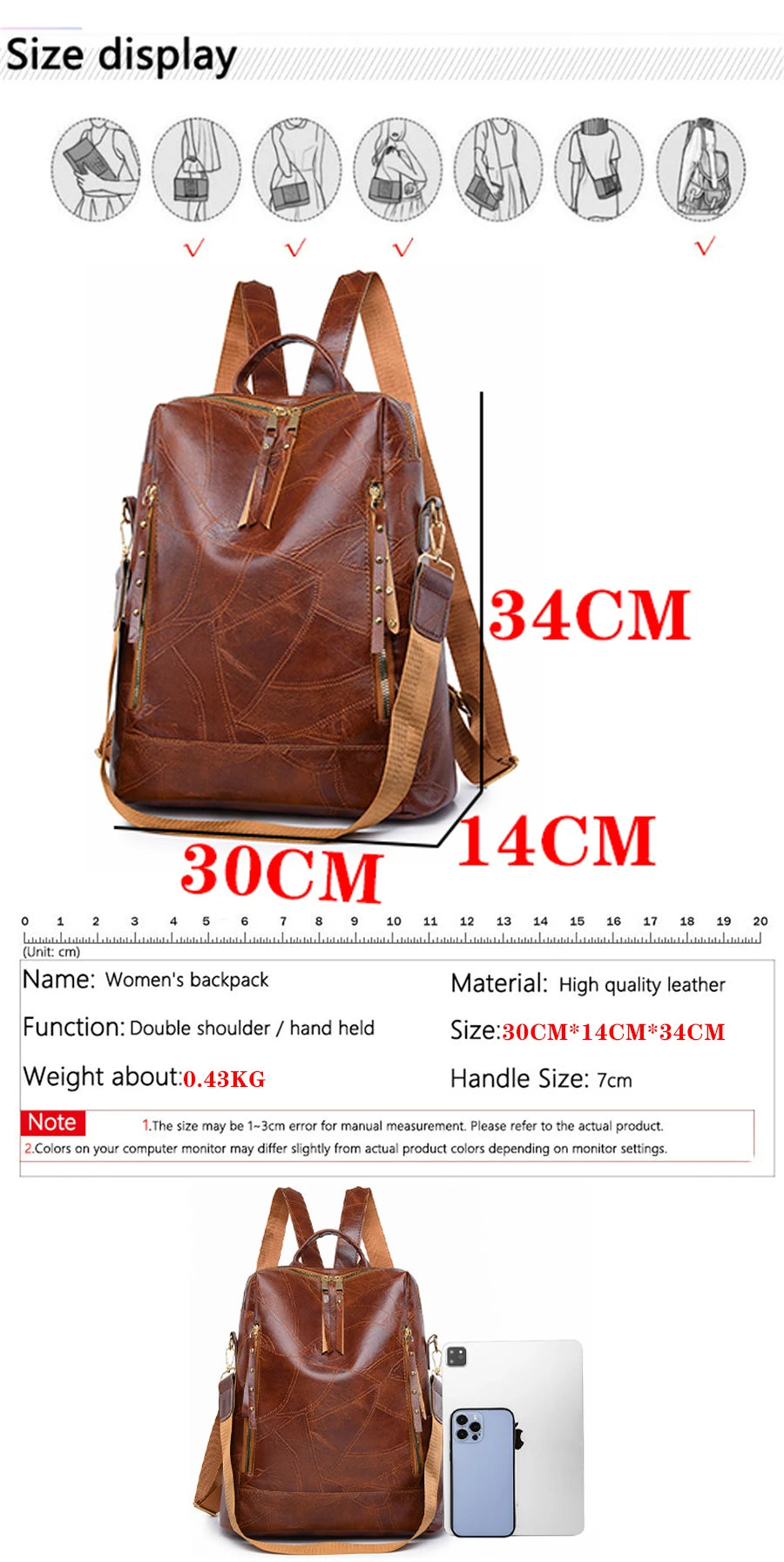 Multifunctional Large Capacity Backpacks High Quality Leather Luxury Designer Brand Women's Backpack