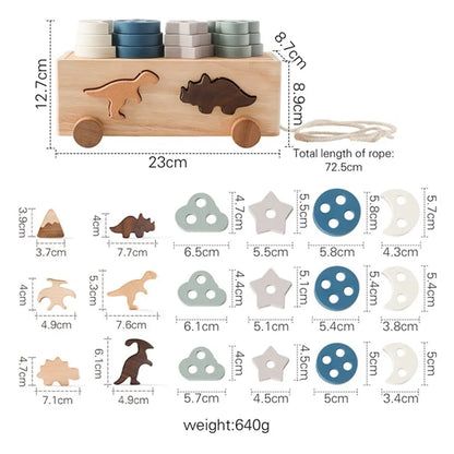 Montessori Shape Sorter Silicone Wooden Pull Along Car Dinosaur Shape Sorter Matching Blocks Box Kid  Intellece Educational Toys