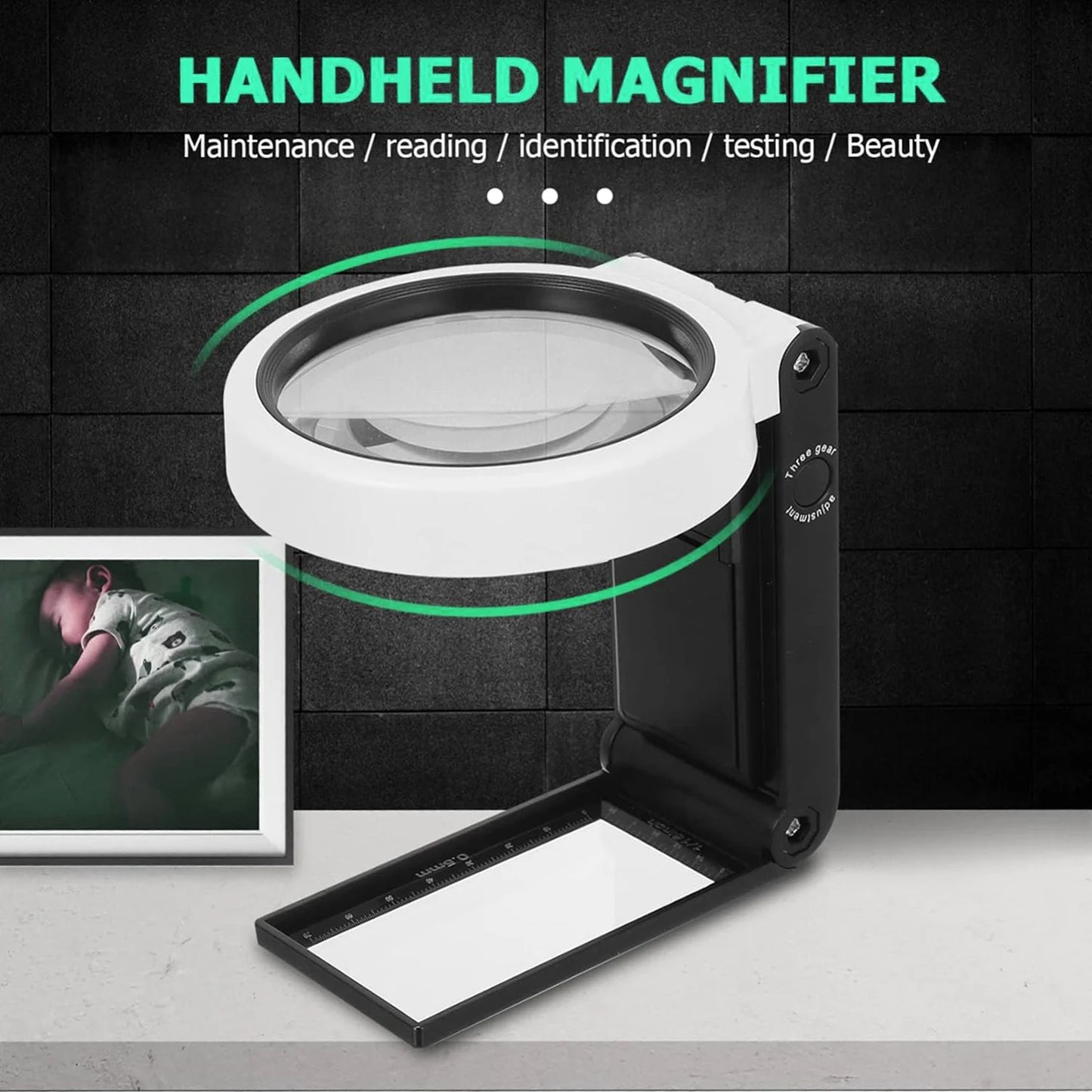 3X 5X 25X LED Handheld Magnifying Glass with Stand Foldable Reading Magnifier