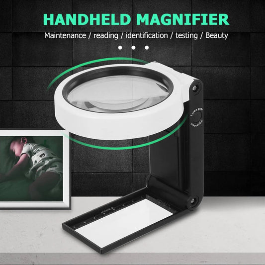 3X 5X 25X LED Handheld Magnifying Glass with Stand Foldable Reading Magnifier