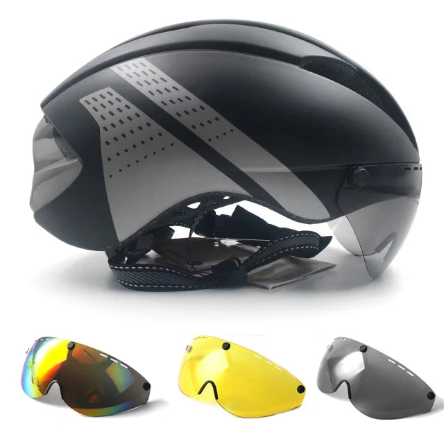 Aero Time Trial Cycling Helmet With Magnetic Lens