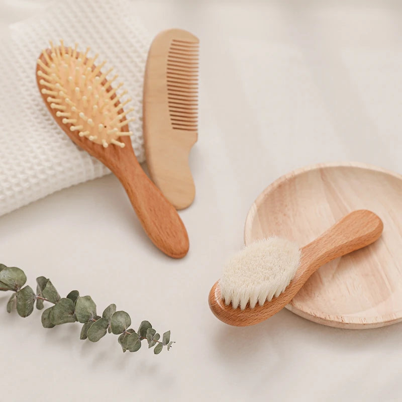 Let's Make Baby Care Hair Brush For Kids Girl Bath Showerb Pure Natural Wool Wooden Comb Hairbrush Infant Newborn Massager