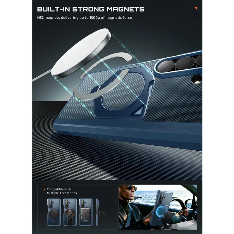 Full Body Rugged Phone Case with Magnetic Rotating Stand and Two Screen Protectors for Samsung Galaxy Z Fold 7 and Z Fold 8 Ultra