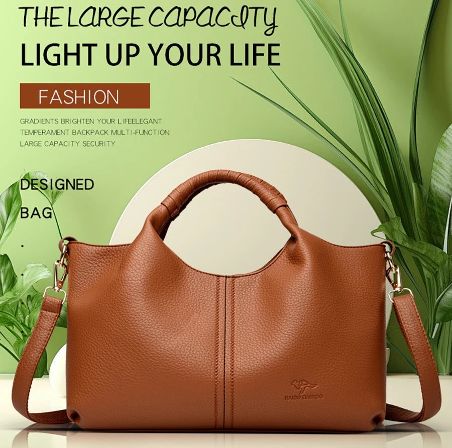 Leather Shoulder Bags For Women Ladies Luxury Handbag Crossbody Bag Zipper Messenger Solid Color Saddle Bag