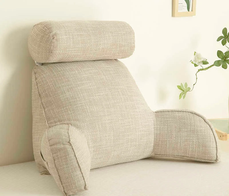 Reading Study Pillow,Bed Wedge with Arms and Pockets Bolster Back Support, Lumbar for Sofa,Office Chair Decorative Pillow