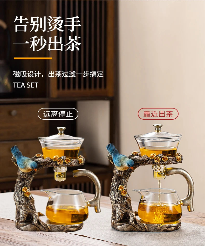 Glass Kung Fu Tea Set with Magnetic Suction Teapot and Tea Cups 900ml