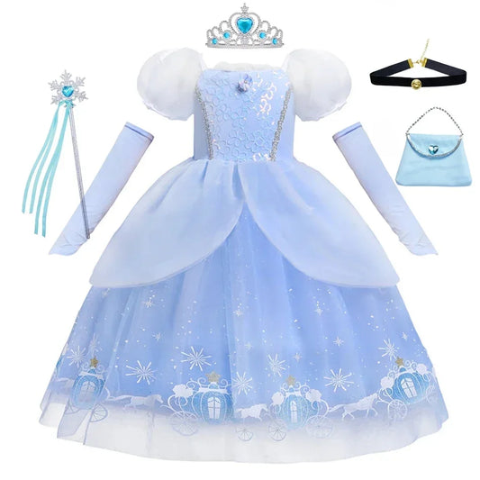 Cinderella Princess Cosplay Dress for Girl Kids Ball Gown Sequin Carnival TUTU Puff Mesh Clothing for Birthday Gift Summer Dress