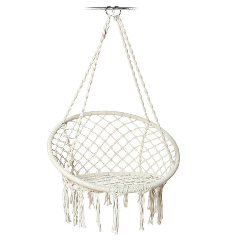 Nordic Style Round Hammock Swing Chair Safety Hanging Hammock Rope Hanging Garden Seat Beige Knitting Rope Swing Balcony Chair