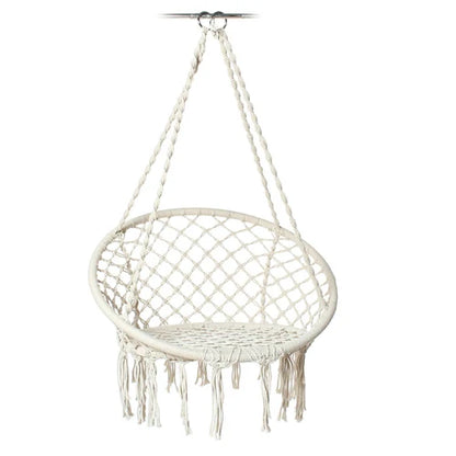 Nordic Style Round Hammock Swing Chair Safety Hanging Hammock Rope Hanging Garden Seat Beige Knitting Rope Swing Balcony Chair