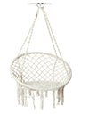 Nordic Style Round Hammock Swing Chair Safety Hanging Hammock Rope Hanging Garden Seat Beige Knitting Rope Swing Balcony Chair