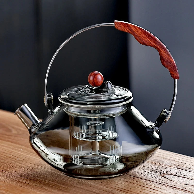 Kung Fu Tea Set Beam Glass Teapot Pottery Stove Tea Water Separation Tea Pot Cooking and Steaming Dual Purpose Tea Kettle