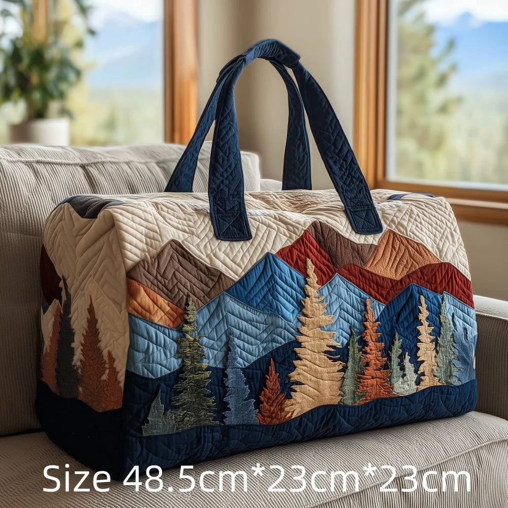 3D Print Quilted Duffle Bag Mountain Forest Lake Cabin Scenery Weekend Gym Overnight Bags Carryall Handbag Travel Camping Hiking