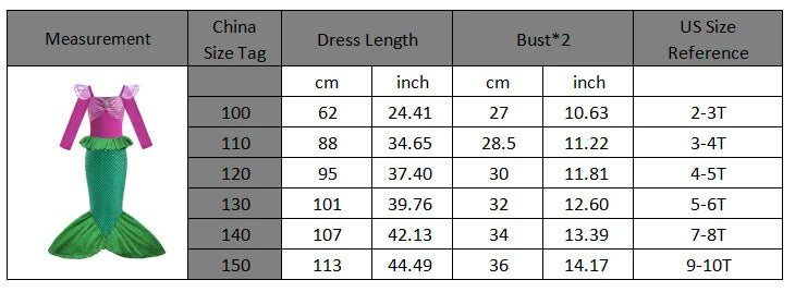 Fancy Princess Dress Ariel Little Mermaid Clothing Girls Party Vestidos Carnival  Cosplay Costume