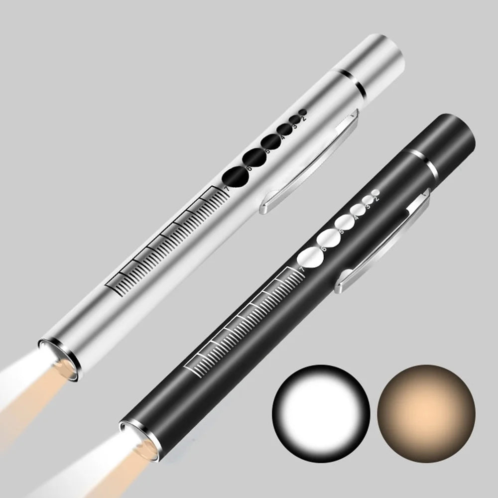 2 Pack 2 In 1 White Yellow Rechargeable Mini Pen Light Flashlight
