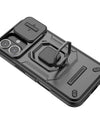 For iPhone 16 Case Lens Protection Sliding window Cover For iPhone 16 Pro Max Cover Armor Shockproof Silicone Ring Stand 16 Plus