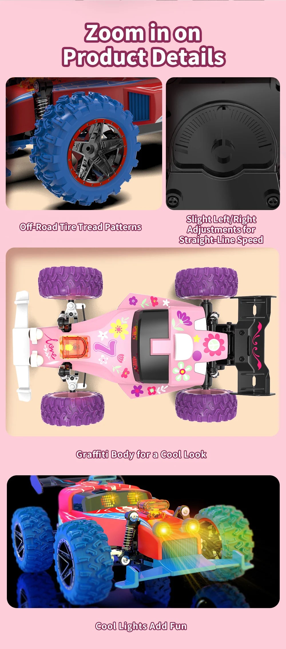 High Speed RC Car With LED Lights Sports Off-road 2.4GHz Remote Control Climbing Vehicles Cars Toys for 's Toy