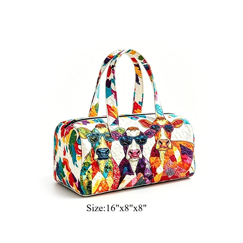 Cat Cow Print Quilted Duffel Bag for Unisex Travel Overnight Carry On Luggage Tote for Gym, Vacation, Sleepover, Book Lover Gift
