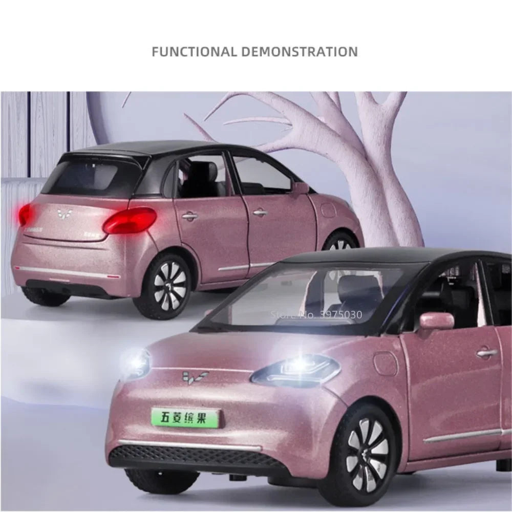 1/32 New Energy Electric Car Model Toy Wuling Binguo Alloy Diecast Vehicles with Sound Light Collection Toys