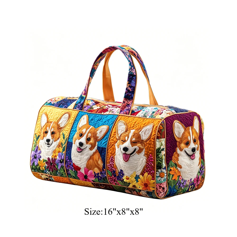 Corgi Dog Quilted Duffel Bag Women Weekender Bag 3D Animal Print Travel Tote Bag Summer Vacation Gym Overnight Luggage Pet Lover