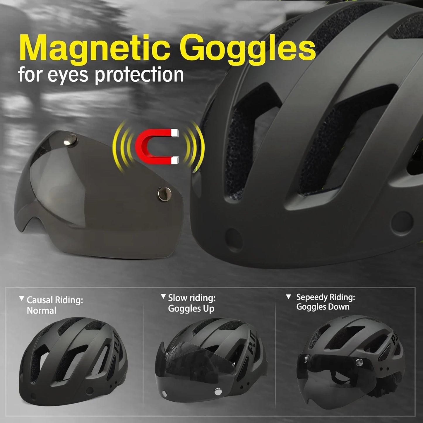 Rechargeable LED Cycling Helmet With Dual Mode Goggles