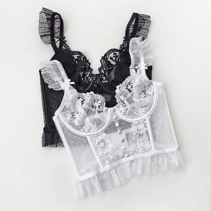 Womens French Lace Unlined Underwire Bra and Brief Set