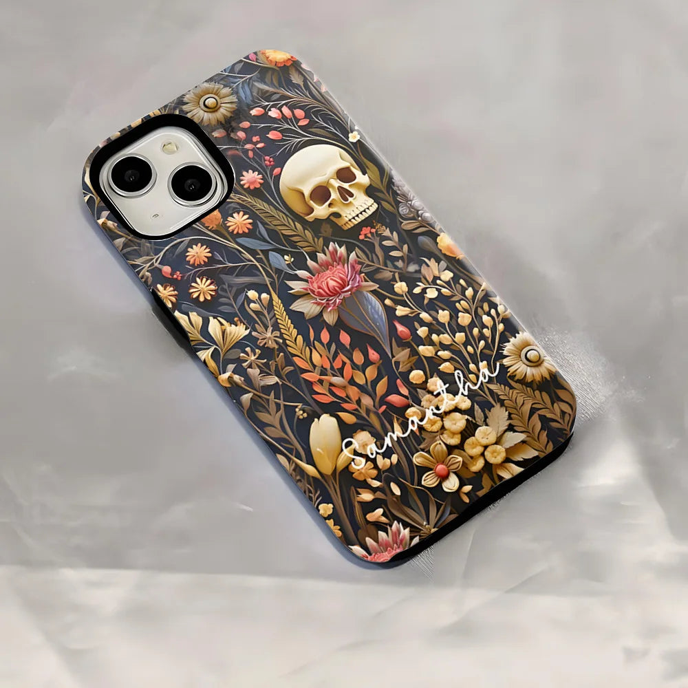 Fashion Embroidery Effect Skull Skeleton Phone Case For iPhone 16 15 Pro Max 16 Plus 2 in 1 Hard Protection Cover Funda