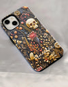 Fashion Embroidery Effect Skull Skeleton Phone Case For iPhone 16 15 Pro Max 16 Plus 2 in 1 Hard Protection Cover Funda