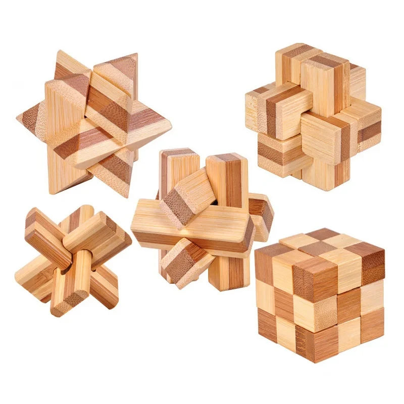 3D Jigsaw Puzzle Toys Wooden Kong Ming Lock Lu Ban Lock IQ Brain Teaser Educational Toy for Kids Children Montessori Unlock Game