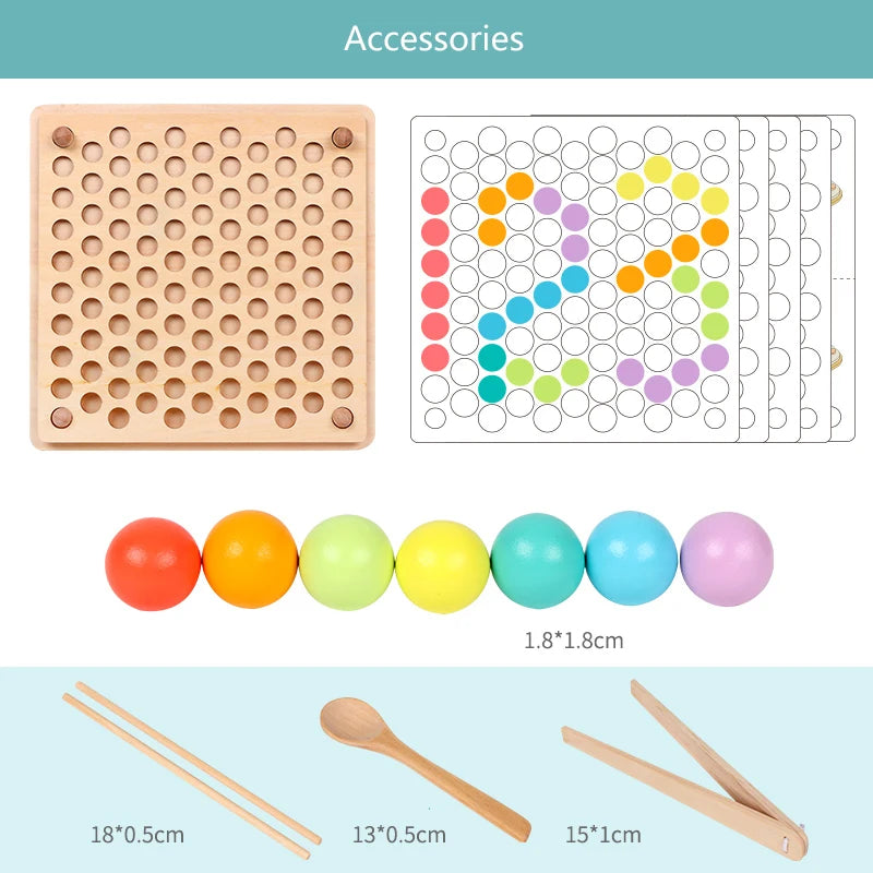 Montessori Early Education Baby Hand Movement Training Color Cognition Bead Clipping Wooden Toys for Children Game