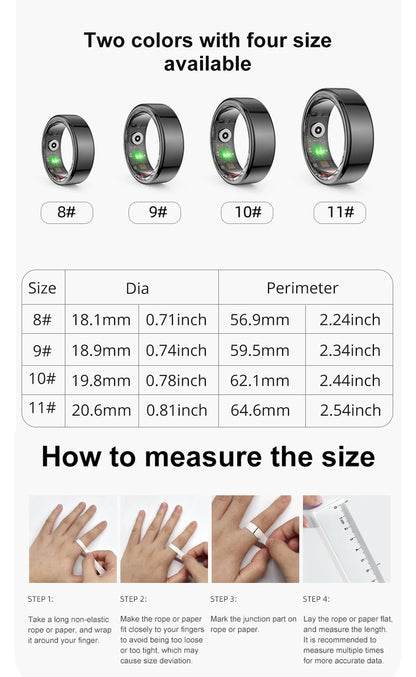 R02 Smart Ring Military Grade Titanium Steel Shell Health Monitoring IP68 & 5ATM Waterproof Multi-sport Modes