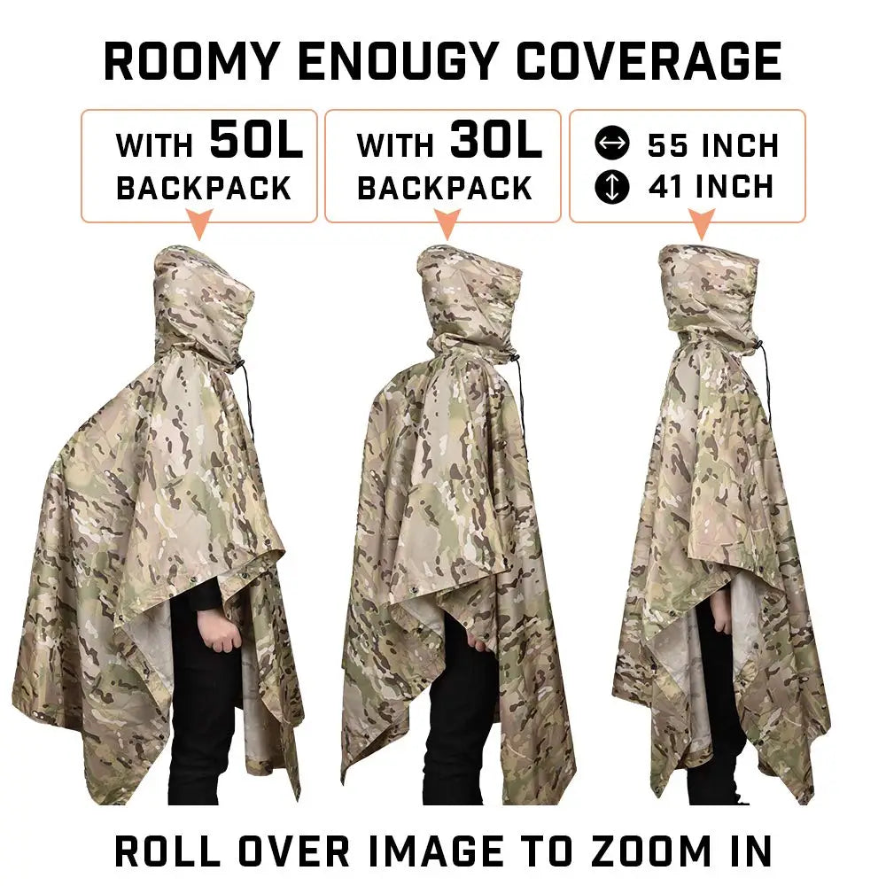 Camouflage Waterproof Folding Rain Poncho with Storage Bag for Adults