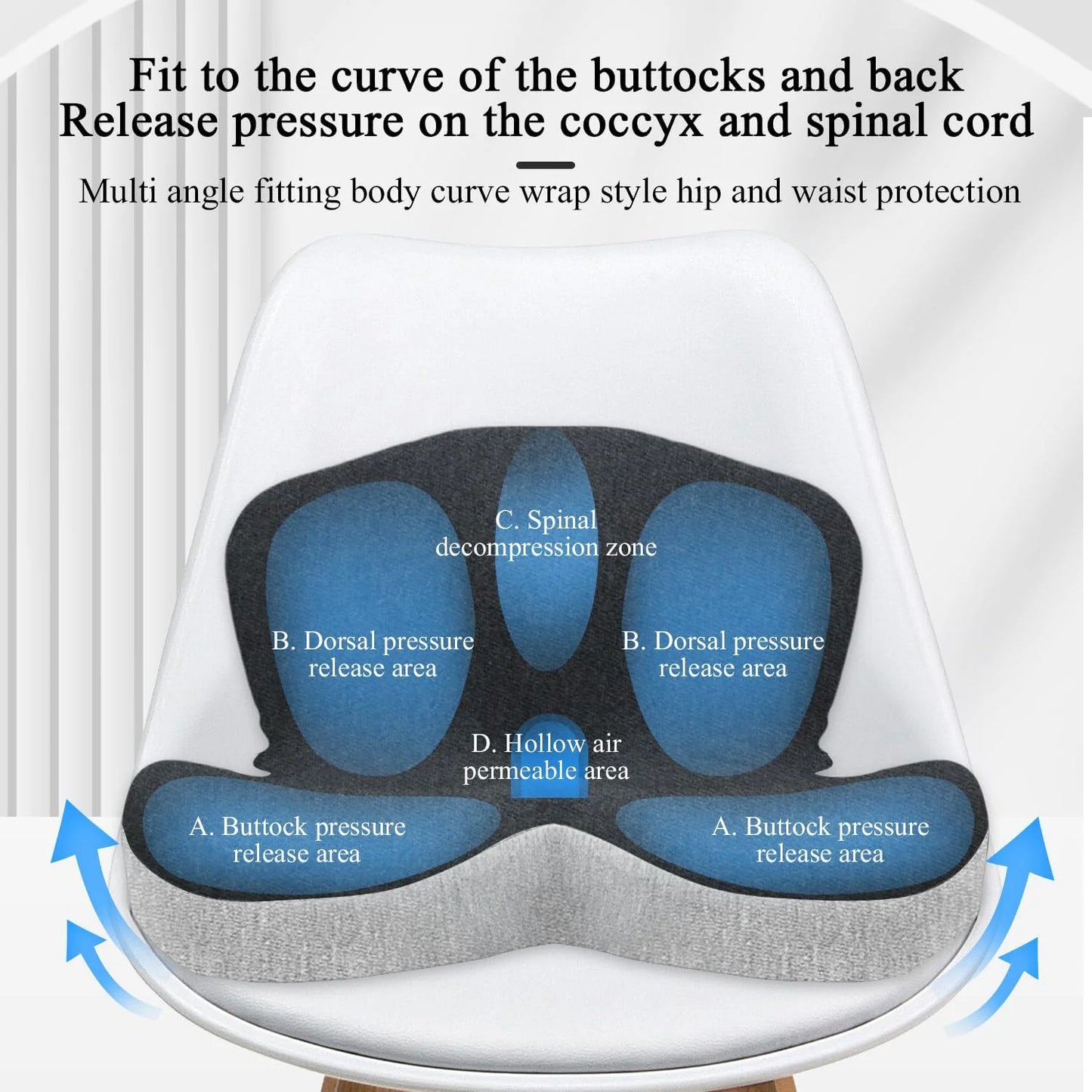 1PCS Non-Slip Memory Foam Seat Pillows Cushion for Tailbone Sciaticaback Pain Relief Comfort Chair Car Seat Waist Pads