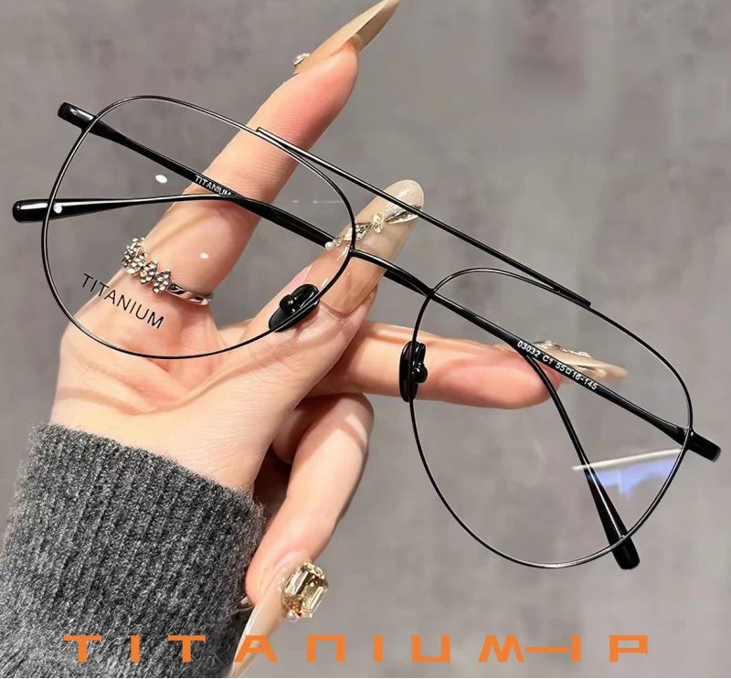 Retro Pilot Double Bridge Lightweight Titanium Eyeglasses Frames