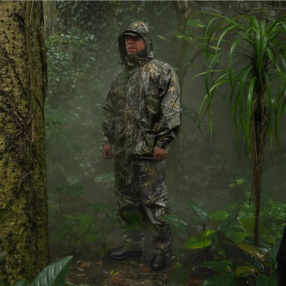 Camouflage Waterproof Folding Rain Poncho for Fishing Hiking and Camping