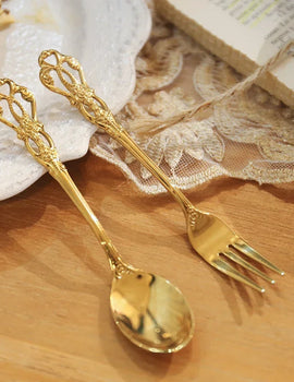 Stainless Steel Small Spoon Gold Royal Mini Spoon Fork for Dessert Coffee Fruit Tea Western Tableware Silverware Gift Home Docor