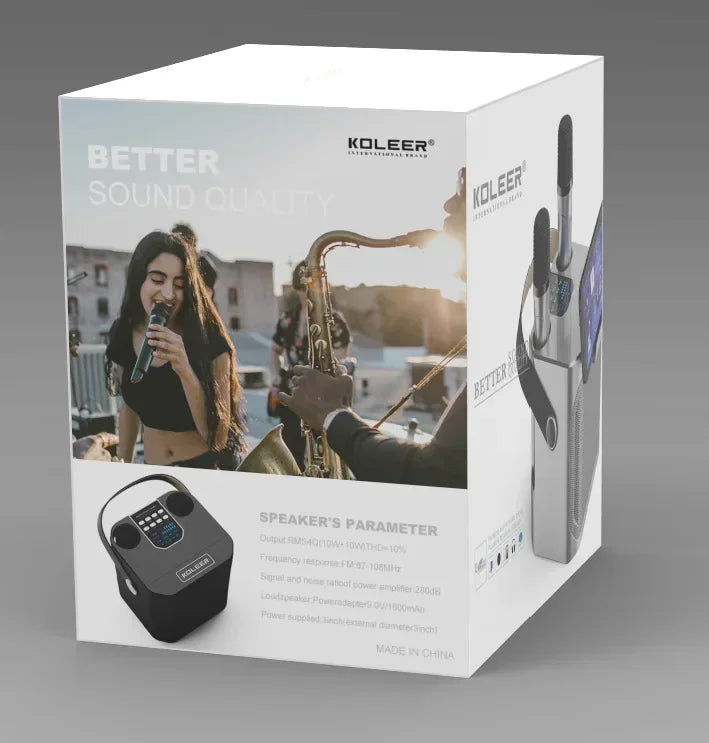 High Power Karaoke Bluetooth Speaker with Dual Microphone Boombox Portable 360 Stereo Surround Waterproof Wireless Subwoofer