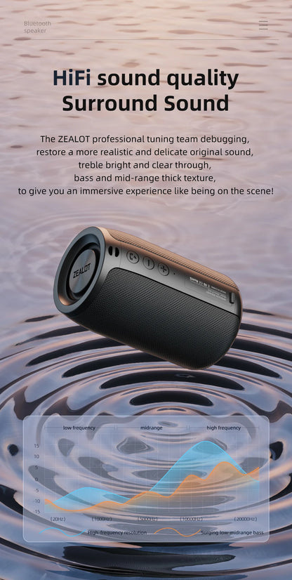 ZEALOT-S32 Portable Wireless Speaker Subwoofer Stereo Waterproof Powerful Column Outdoor Speakers Boom Box TF Card & AUX Audio