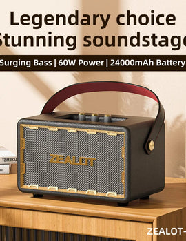 Retro Wooden Portable Wireless Speaker with TF Card Slot, Loud Bass Subwoofer, TWS Bluetooth Speaker, 24000mAh, 60W