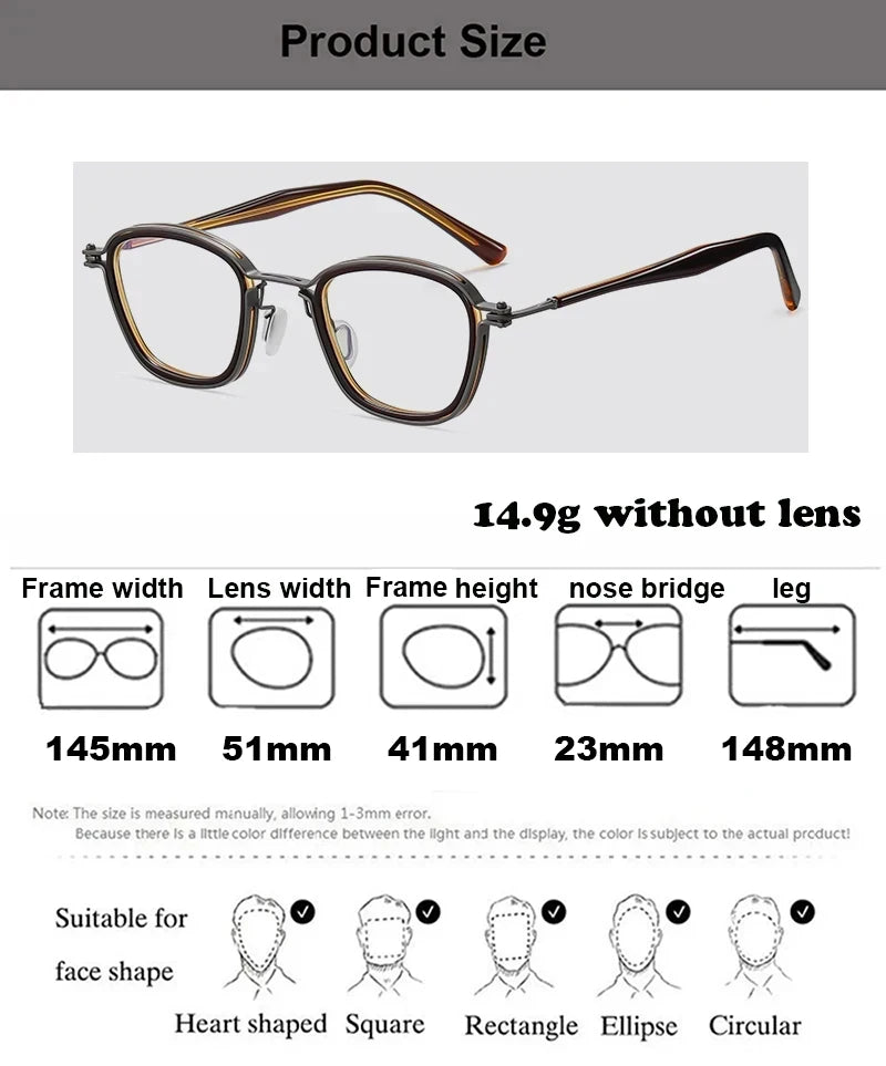 Vintage Square Titanium Acetate Eyeglasses Frame