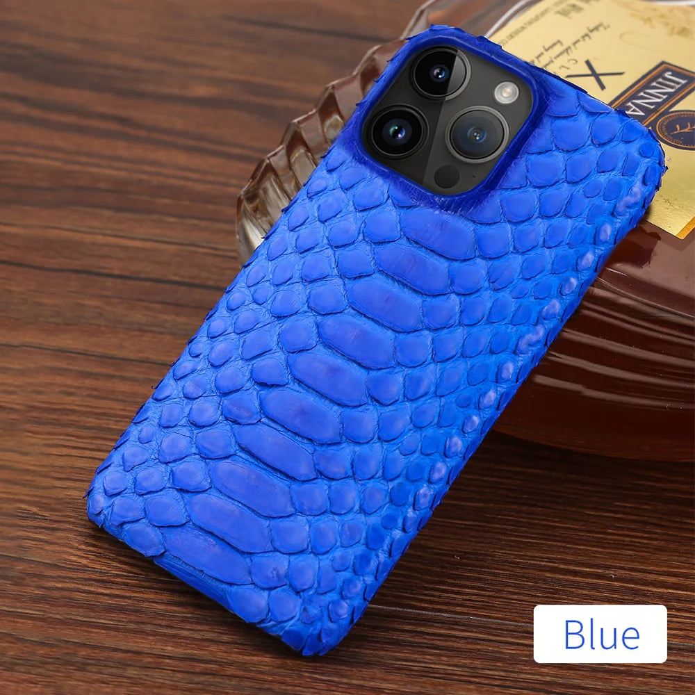100% Genuine Python Leather Phone Case For iPhone 16 15 14 Pro Max 16Pro Plus Luxury Shockproof Protect Back Cover
