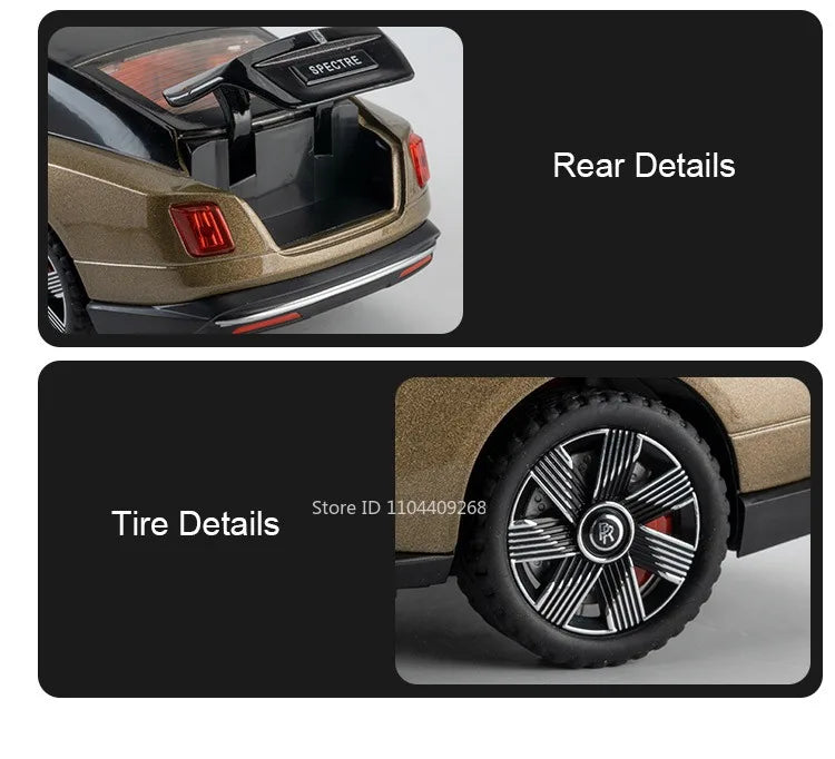 1:24 Rolls-Royce Spectre Cullinan Masory Car Model Toy Sound Light Shock Absorption Vehicle Models Desktop Ornaments Gift