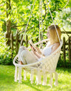 Nordic Style Round Hammock Swing Chair Safety Hanging Hammock Rope Hanging Garden Seat Beige Knitting Rope Swing Balcony Chair
