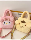 Sanrio Cartoon Plush Shoulder Bags Hello Kitty Kuromi Melody Cute Crossbody Bag Anime Children Handbag