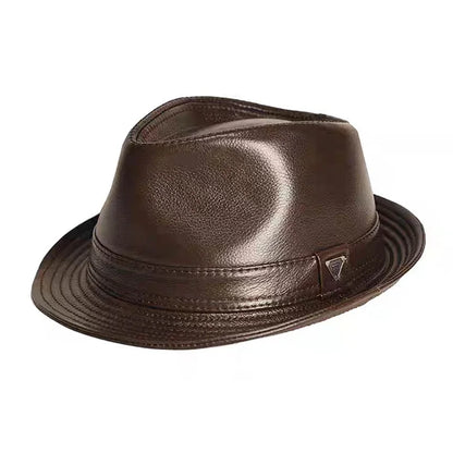 Man High Quality Genuine Leather Cowhide Formal hat Gentleman Cow Skin Short Brim Black/Brown Top Hat Male Shows Gentleman