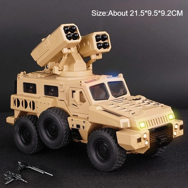 1:50 Alloy Armored Car Diecast Model Toy Sound Light Pull Back Doors Opened Miniature Missile Vehicle for  Boy Collection Fun