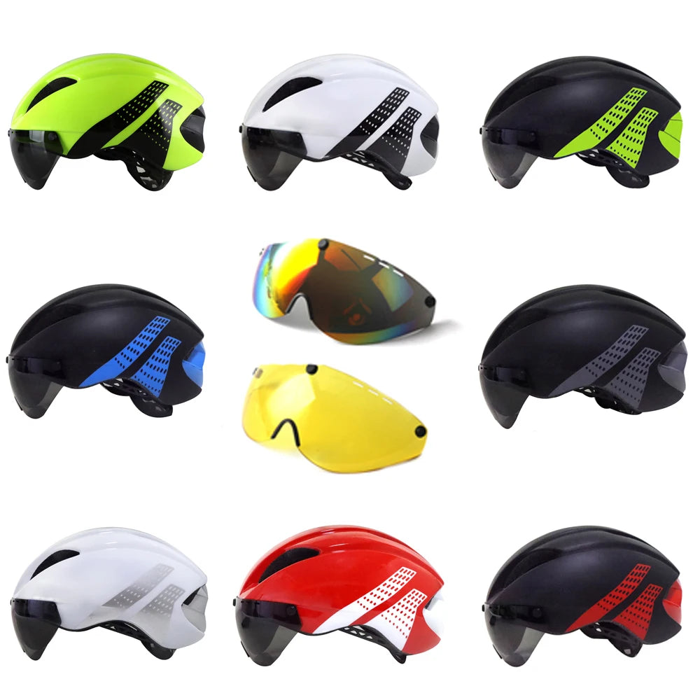 Aero Time Trial Cycling Helmet With Magnetic Lens
