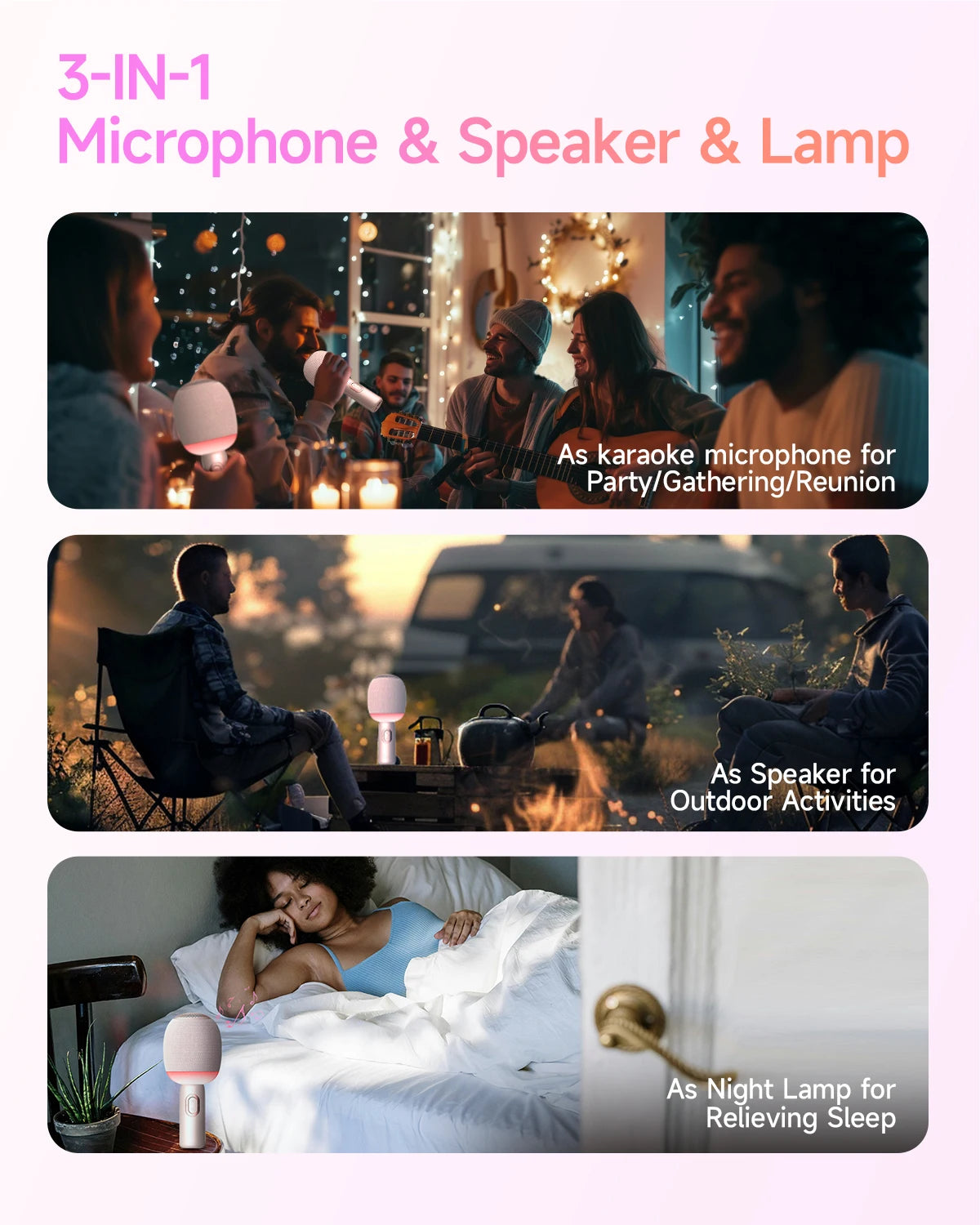 Wireless Bluetooth Karaoke Microphone, 5-in-1 Portable Handheld Mic Speaker with Dynamic Lights, Karaoke Microfono for Car