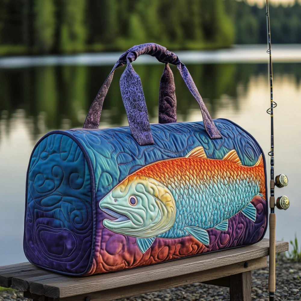 Trendy Handmade Quilted Fishing Gear Bag Bass Fish 3D Printed Duffle Bag Weekender Bag for Men Fisherman Gift Outdoor Adventures