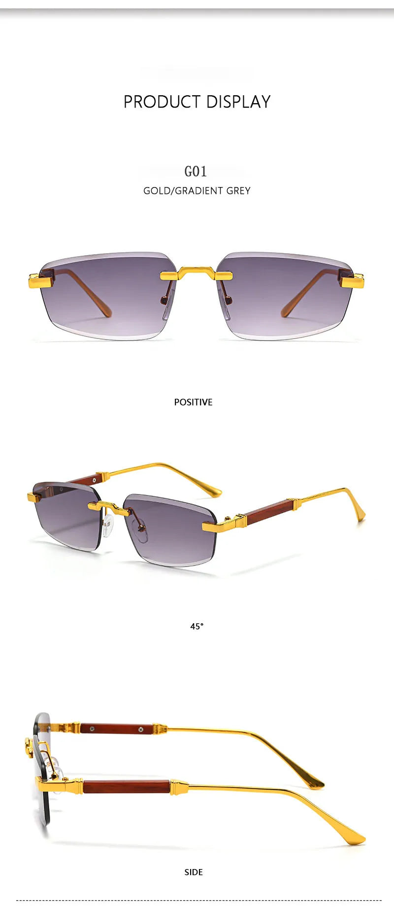 Rimless Wooden Sunglasses With UV400 Protection